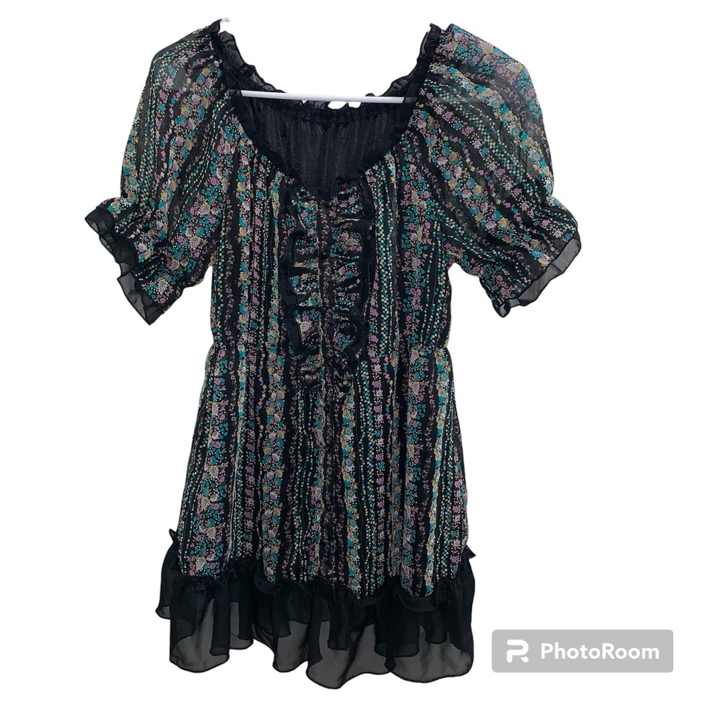 Floral sheer top with puff sleeves